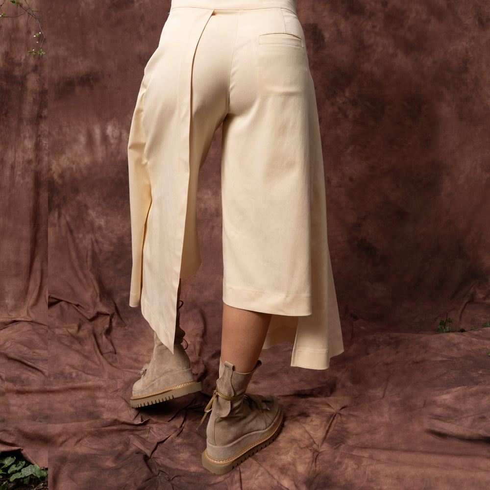 Wind beige cotton-lyocell layered trousers