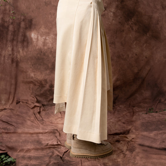 Wind beige cotton-lyocell layered trousers