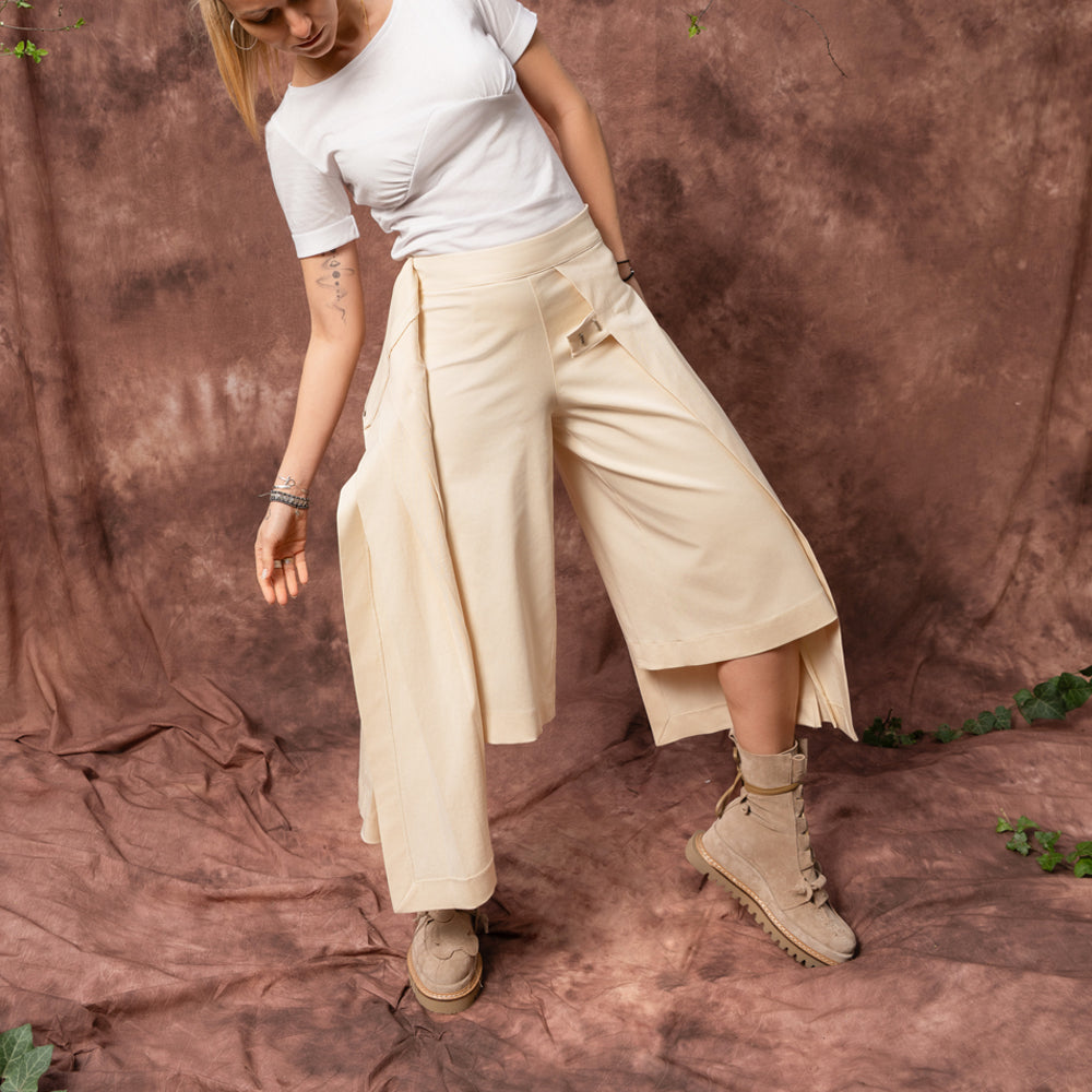 Wind beige cotton-lyocell layered trousers