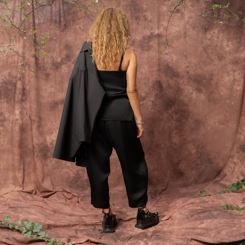 Essential black viscose satin top