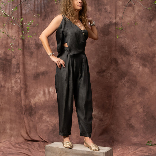 Evening Twist khaki viscose-mix draped top