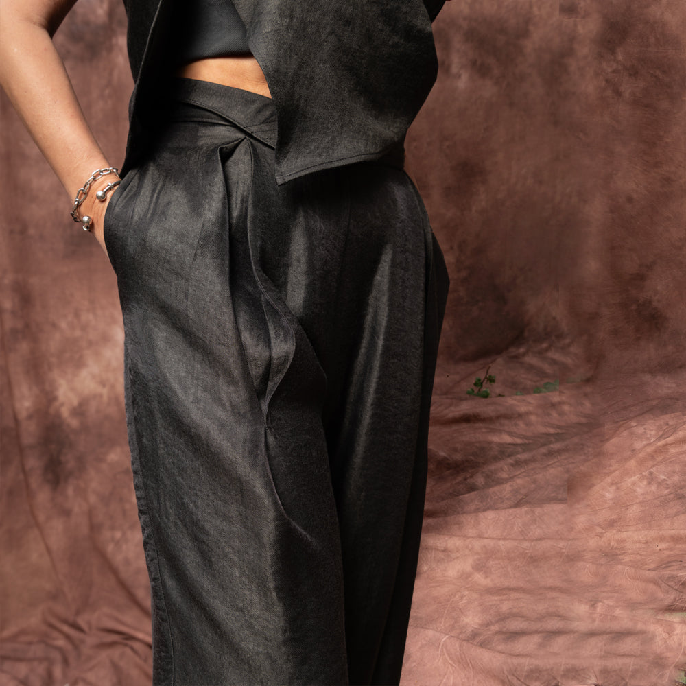 Evening Twist khaki viscose-mix satin balloon trousers