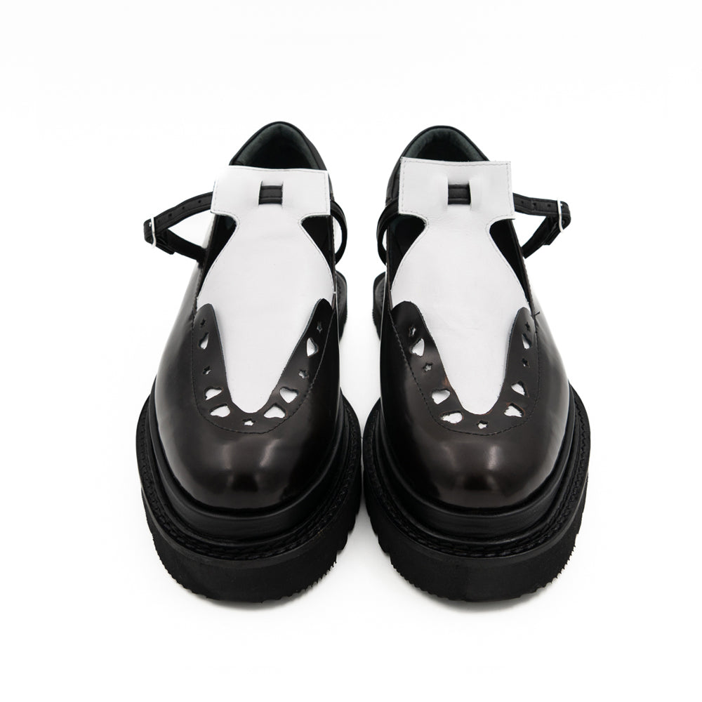 Dandy Star B&W leather chunky shoes