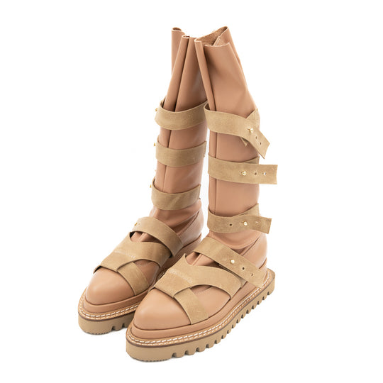 Easy Strappy beige stretch boots
