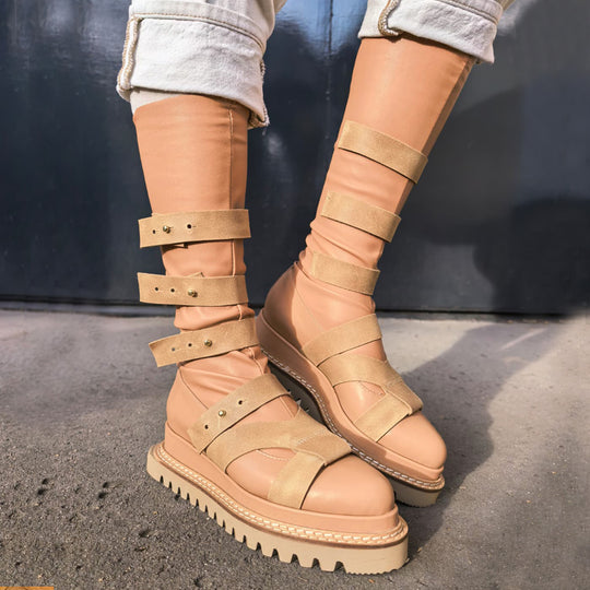 Easy Strappy beige stretch boots