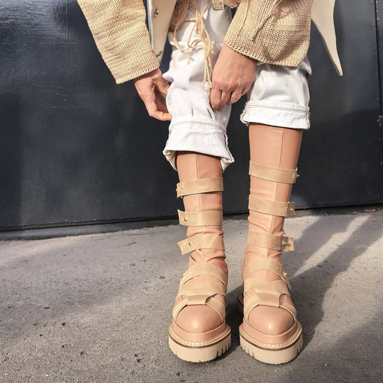 Easy Strappy beige stretch boots