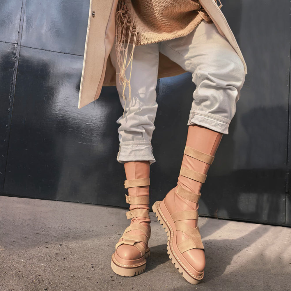 Easy Strappy beige stretch boots