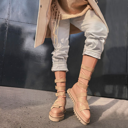 Easy Strappy beige stretch boots