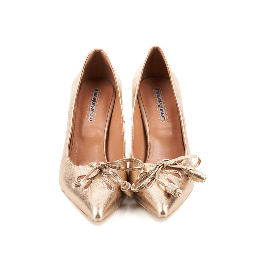 Fairy Glass golden leather pumps
