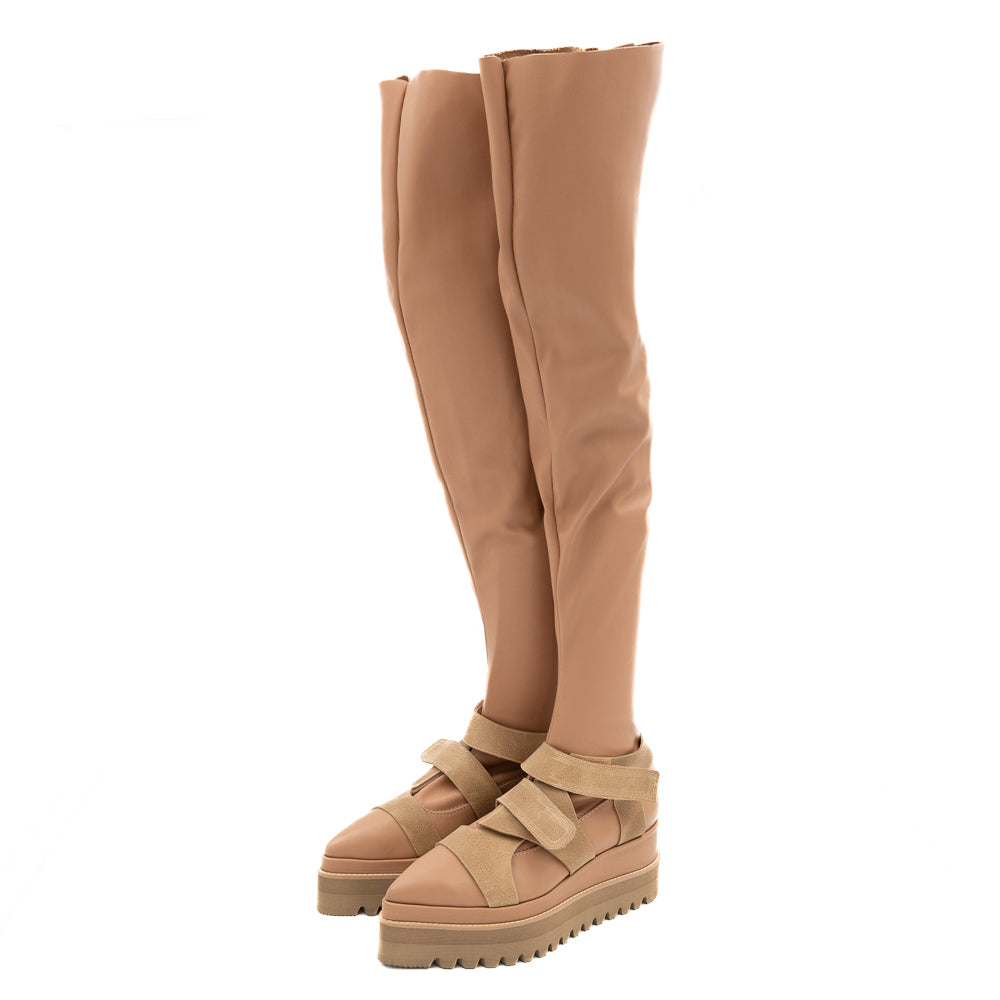 Folded beige stretch boots - long version