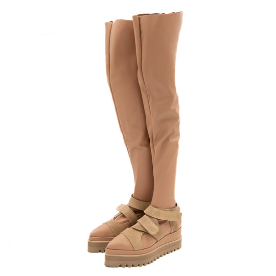Folded beige stretch boots - long version