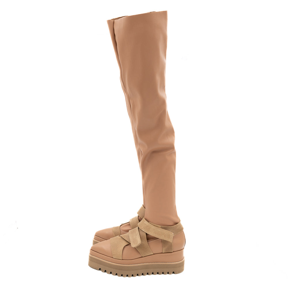 Folded beige stretch boots - long version