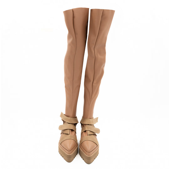 Folded beige stretch boots - long version