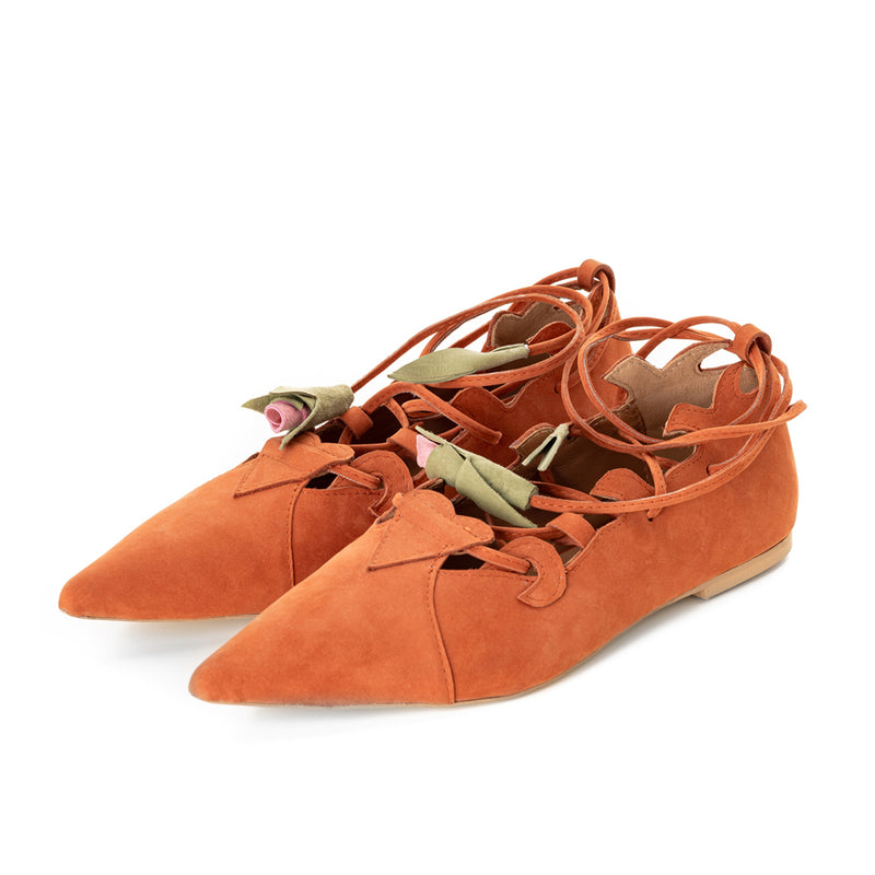 Garden of Reveries brick orange leather lace-up ballerinas