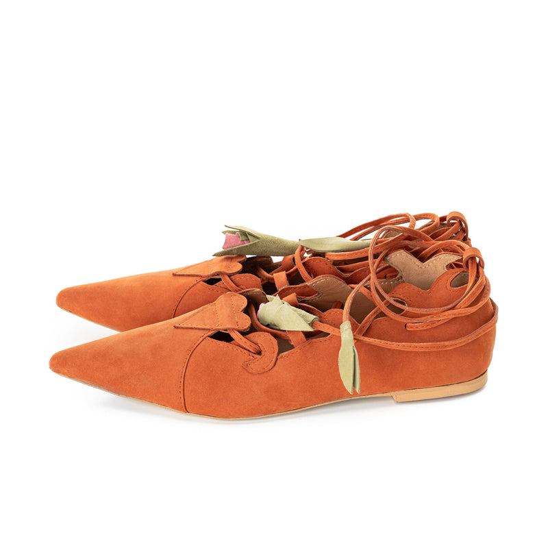 Garden of Reveries brick orange leather lace-up ballerinas