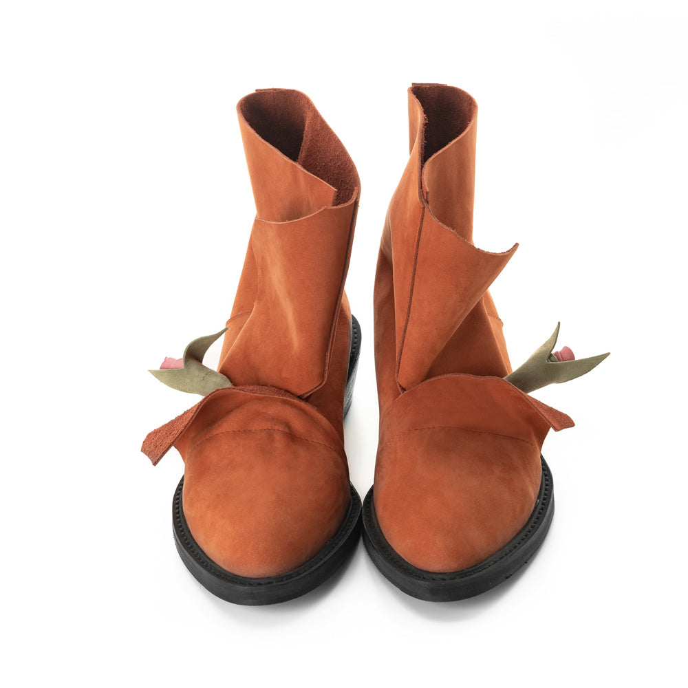 Garden of Reveries brick orange suede booties