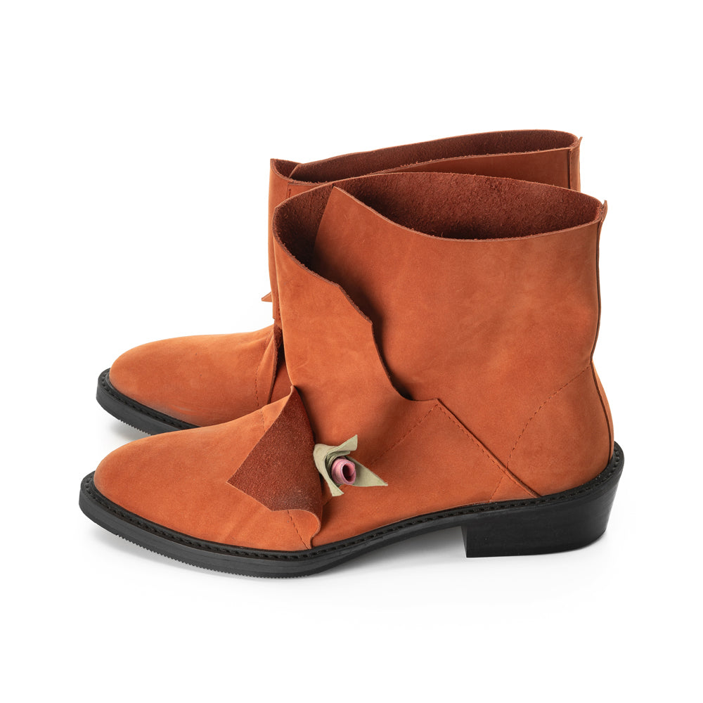 Garden of Reveries brick orange suede booties