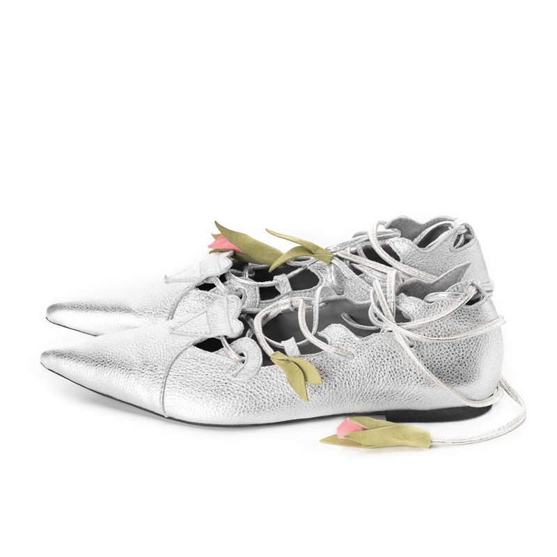 Garden of Reveries silver leather lace-up ballerinas