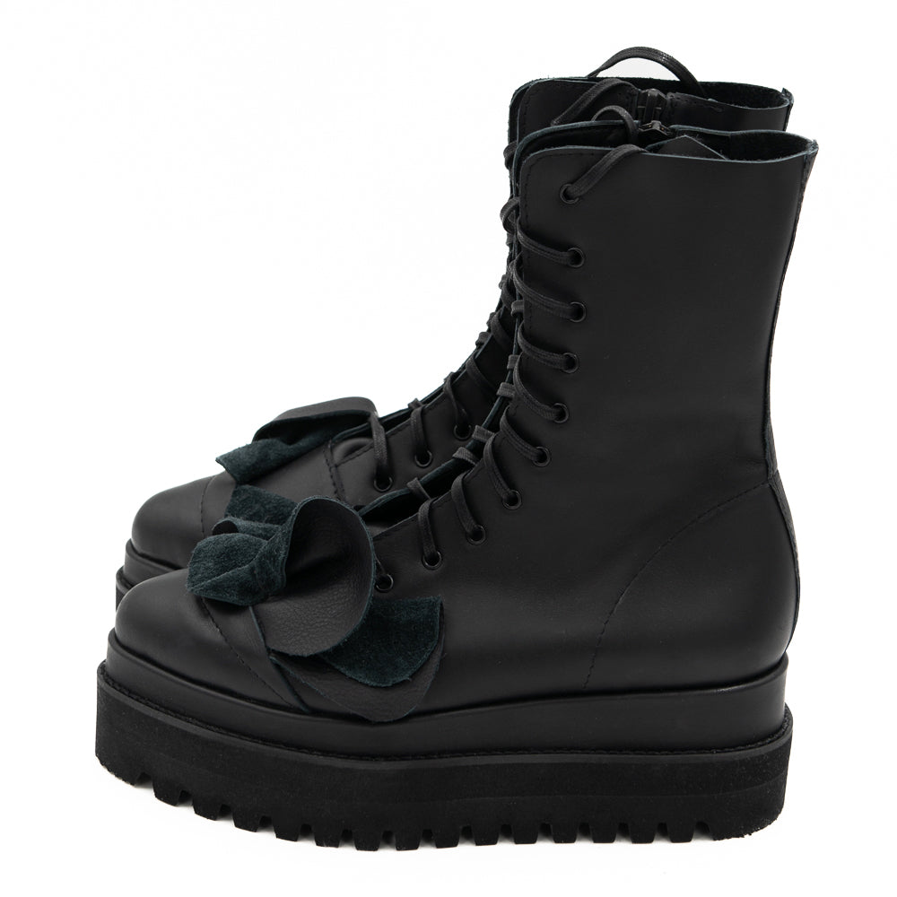 In Bloom black leather booties