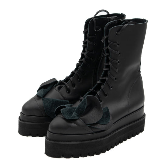 In Bloom black leather booties
