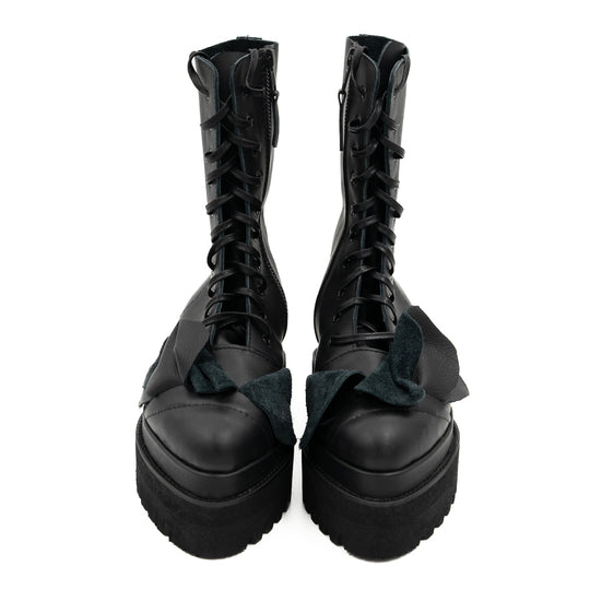 In Bloom black leather booties