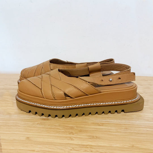 Sustainable Selection- Knitted by the Sea camel leather flat platform shoes