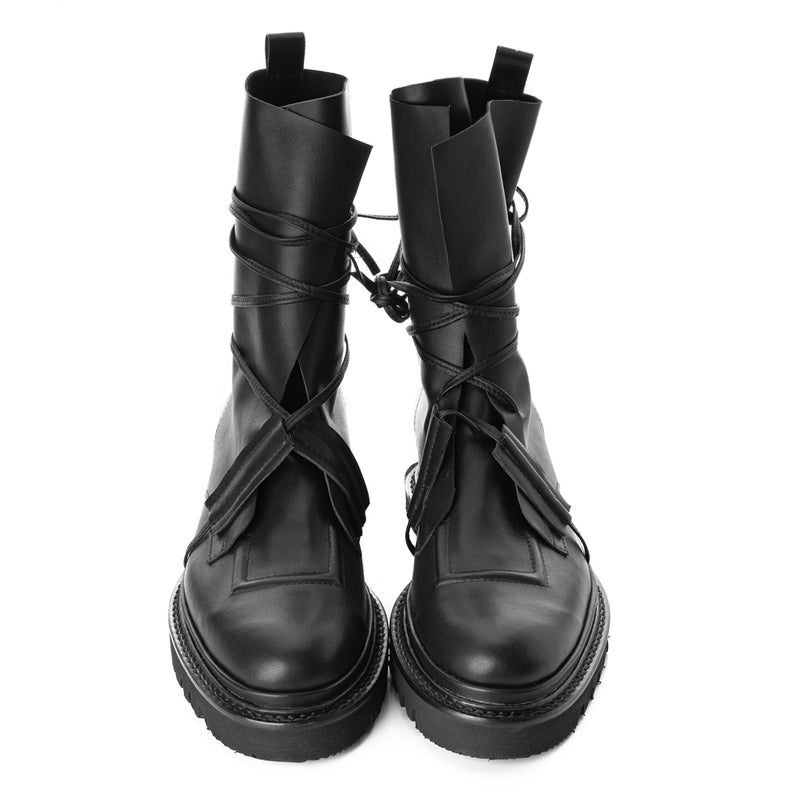 Love On black leather lace-up men boots