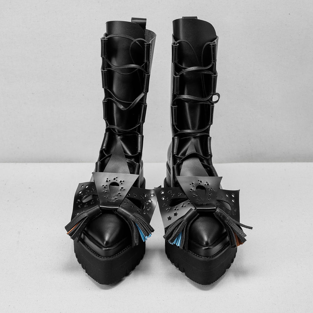 Miez- black leather lace-up boots