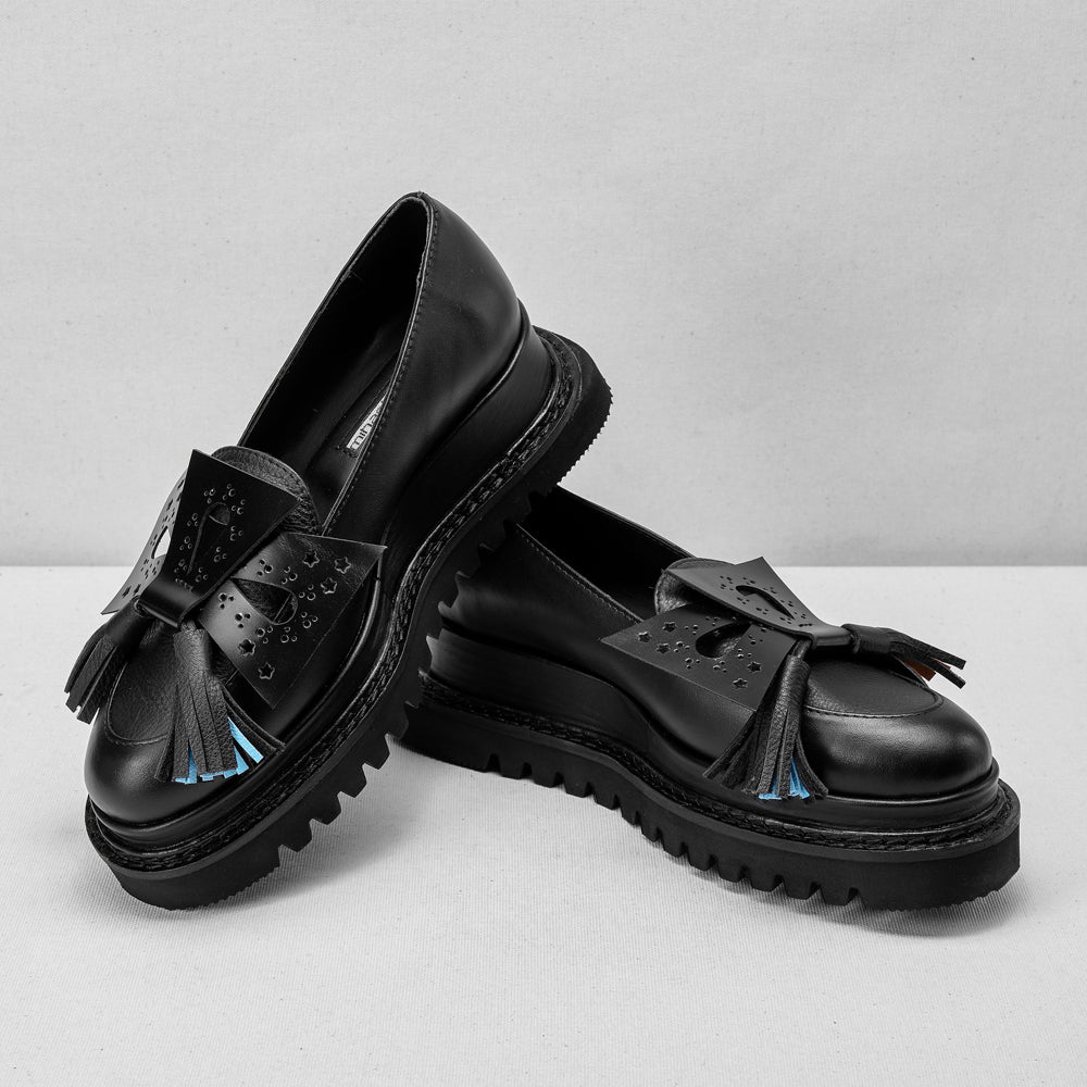 Miez black leather chunky loafers