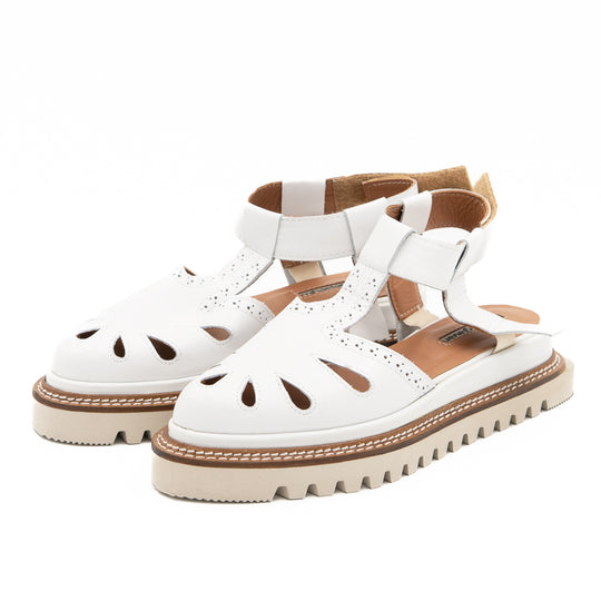Nostalgia white leather flat platform shoes