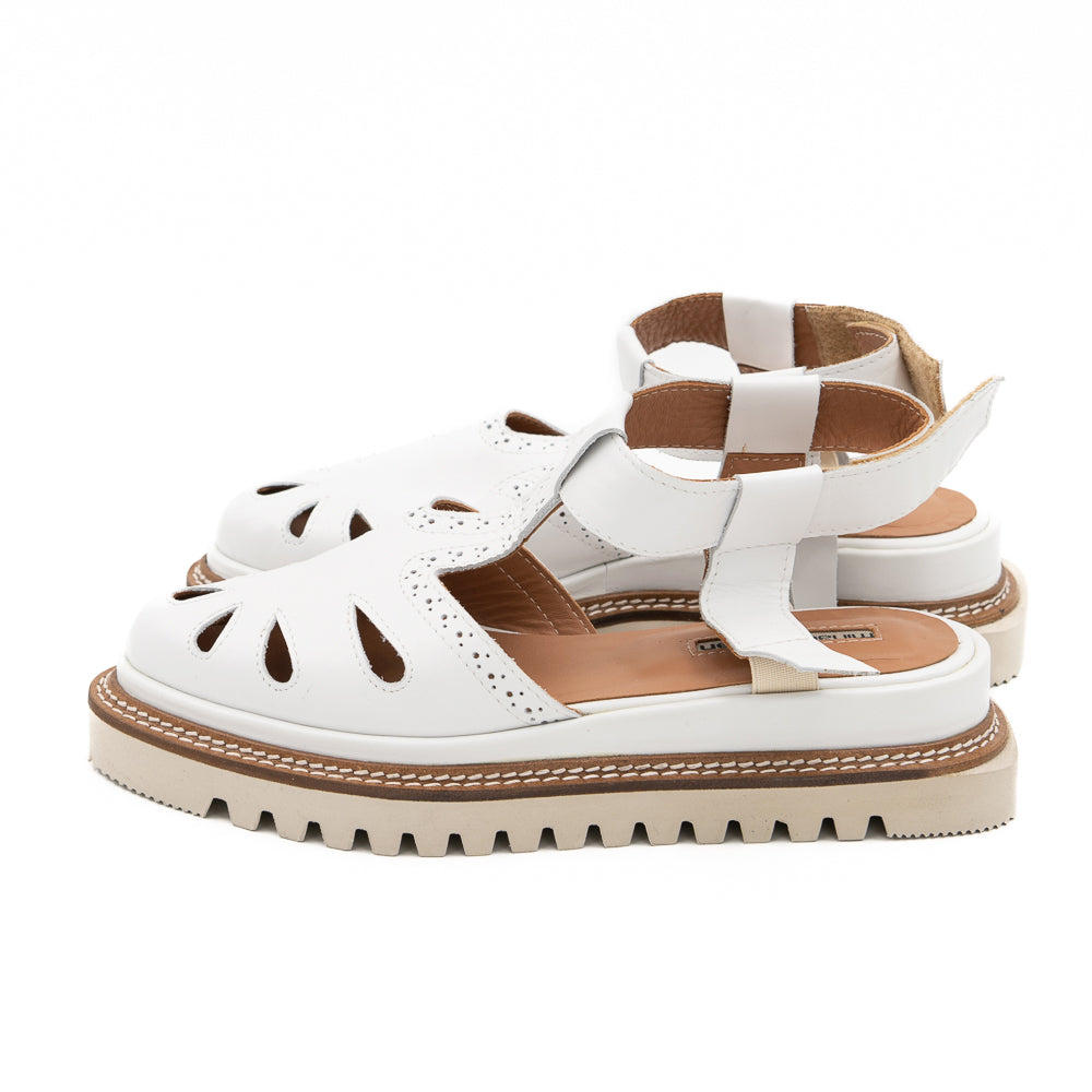 Nostalgia white leather flat platform shoes