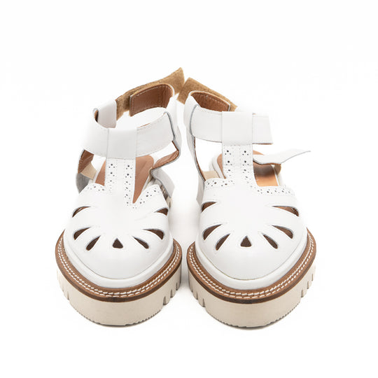 Nostalgia white leather flat platform shoes