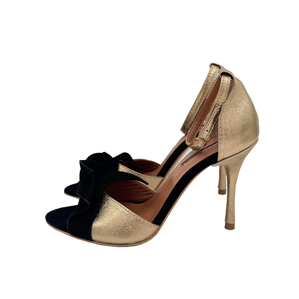 Our Time black golden leather sandals