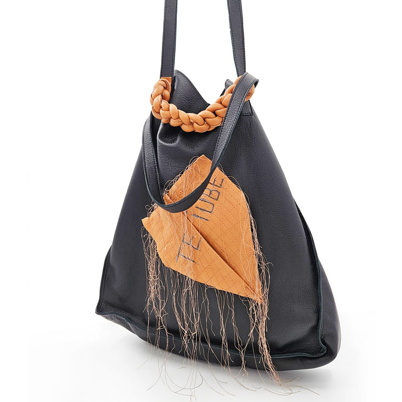 Paper Thoughts black leather tote bag