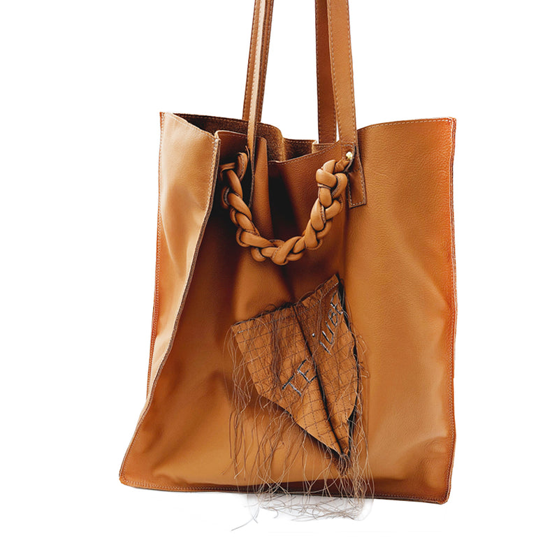 Paper Thoughts camel leather tote bag