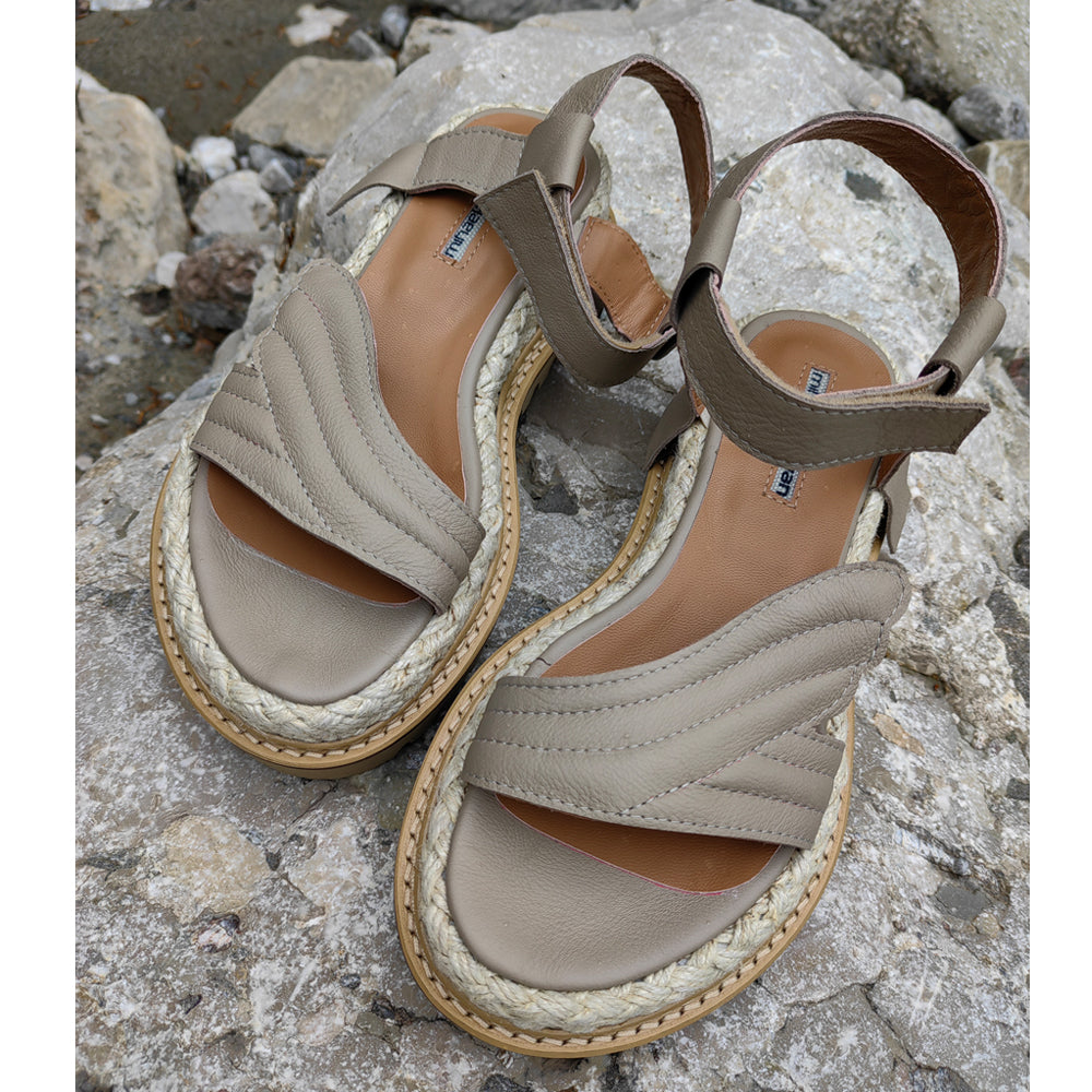 Salty Waves taupe leather flat sandals
