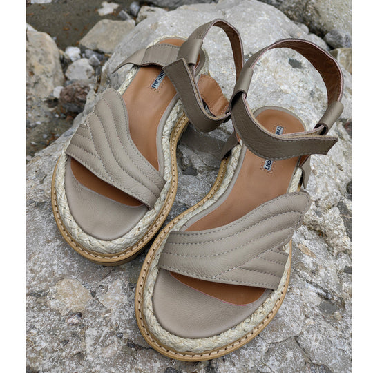 Salty Waves taupe leather flat sandals