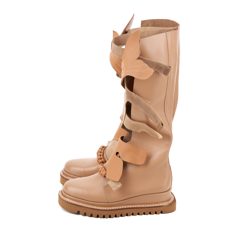 Sea is the Witness beige leather gladiator boots