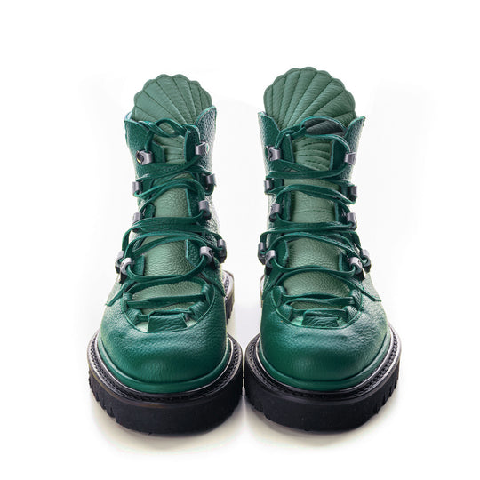 SheLL We Go green leather booties