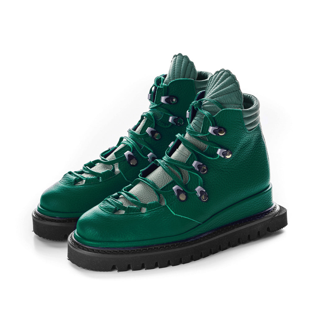 SheLL We Go green leather booties