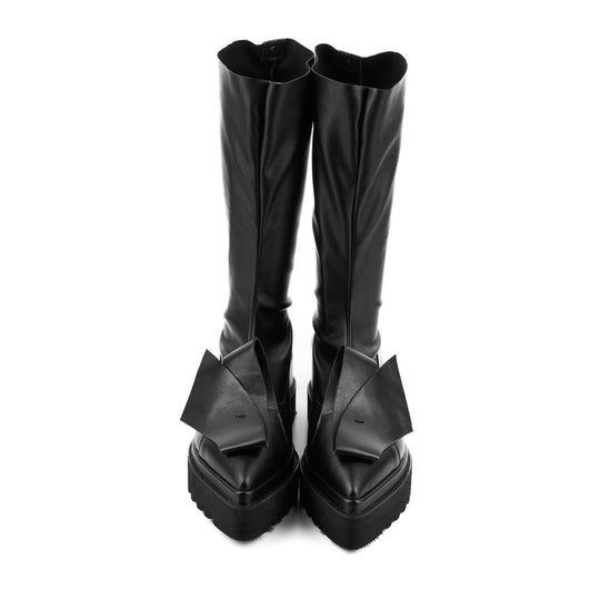 Stretch Honest Bow black leather boots
