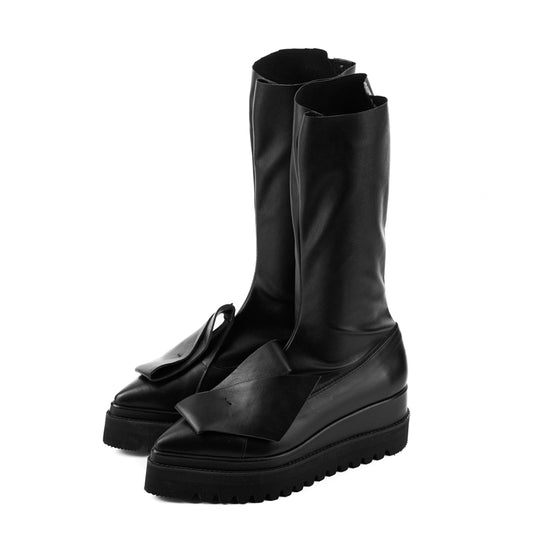 Stretch Honest Bow black leather boots