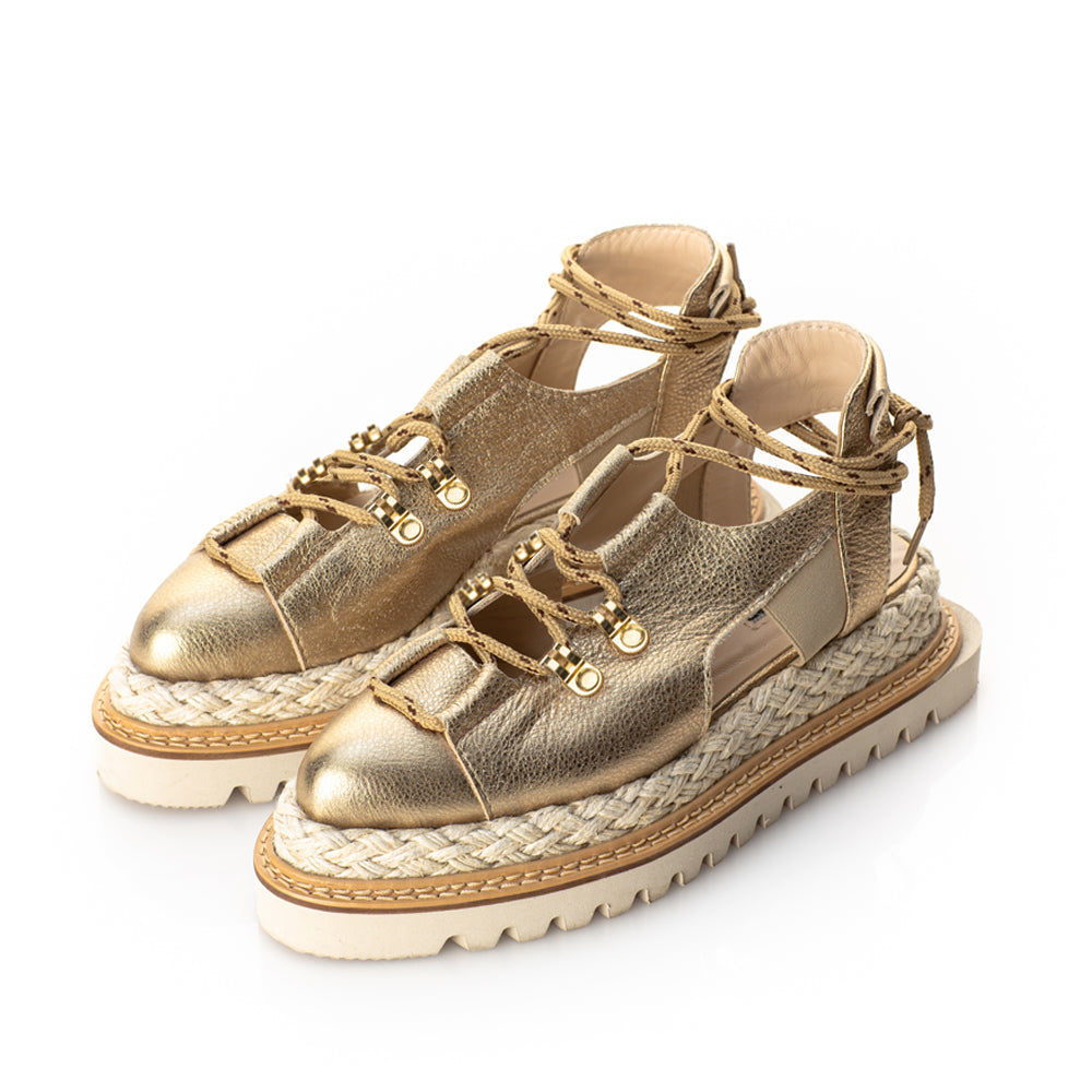 Summer Sense gold leather flat platform shoes