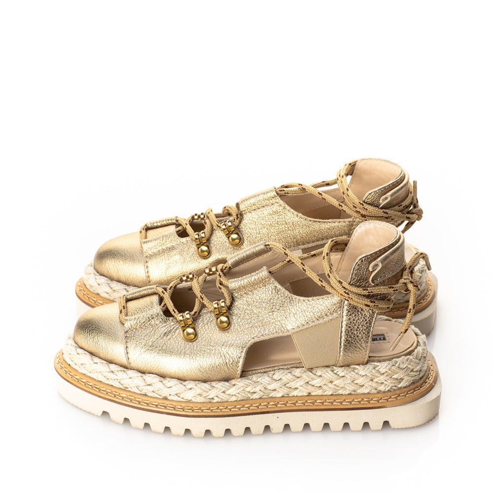 Summer Sense gold leather flat platform shoes