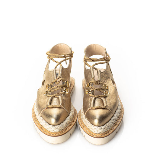 Summer Sense gold leather flat platform shoes