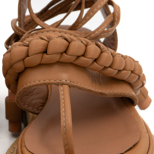 T-strappy Braided camel leather sandals