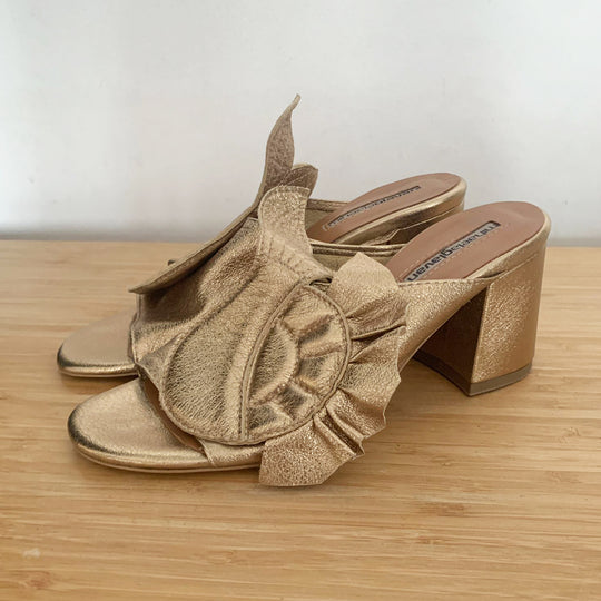 Sustainable Selection-The Joker in the Pack golden leather mules sandals