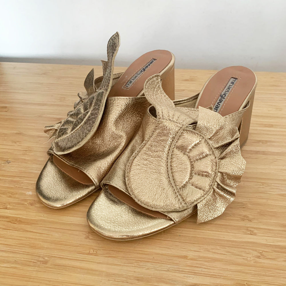 Sustainable Selection-The Joker in the Pack golden leather mules sandals
