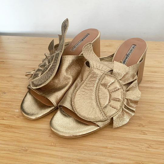 Sustainable Selection-The Joker in the Pack golden leather mules sandals