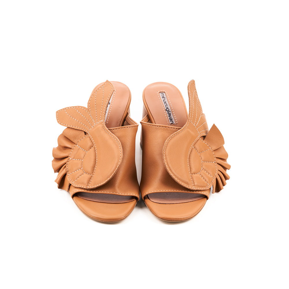 The Joker in the Pack camel leather mules sandals